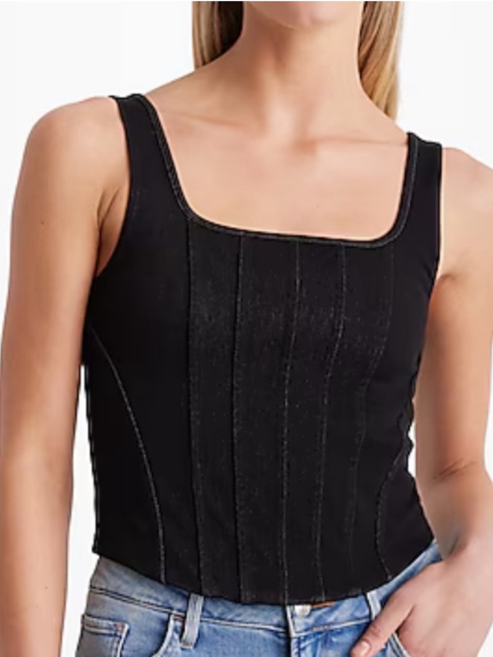 Express Black Denim Body Contour Square Neck Corset Top Size XL NWT! - Picture 1 of 8
